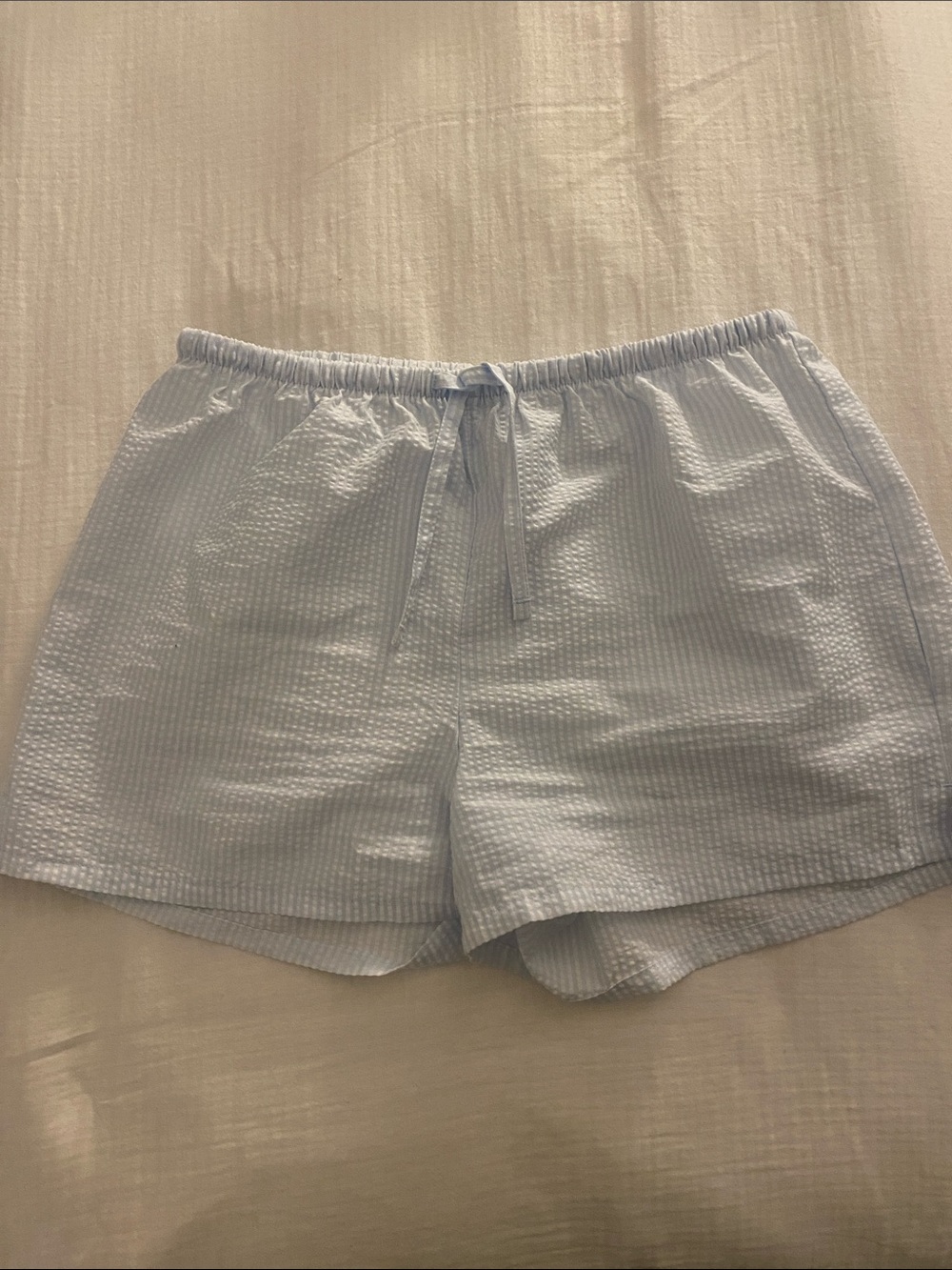 George Light Blue Seersucker High-Waist Shorts